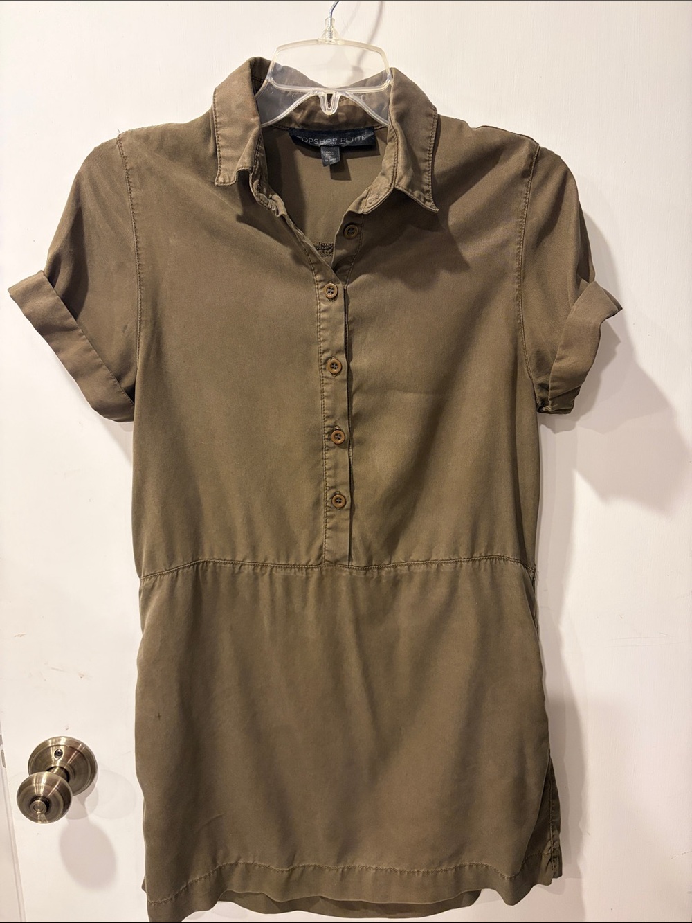 Topshop petite size 2 Olive Utility Shirt Dress short sleeve with side pockets